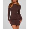 imageBTFBM Fall Dresses for Women 2025 Fashion Long Sleeve Boat Neck Slim Fit Party Club Short Tight Basic Bodycon Mini DressBrown