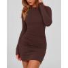 imageBTFBM Fall Dresses for Women 2025 Fashion Long Sleeve Boat Neck Slim Fit Party Club Short Tight Basic Bodycon Mini DressBrown