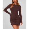 imageBTFBM Fall Dresses for Women 2025 Fashion Long Sleeve Boat Neck Slim Fit Party Club Short Tight Basic Bodycon Mini DressBrown