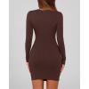 imageBTFBM Fall Dresses for Women 2025 Fashion Long Sleeve Boat Neck Slim Fit Party Club Short Tight Basic Bodycon Mini DressBrown