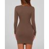 imageBTFBM Fall Dresses for Women 2025 Fashion Long Sleeve Boat Neck Slim Fit Party Club Short Tight Basic Bodycon Mini DressCoffee