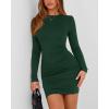 imageBTFBM Fall Dresses for Women 2025 Fashion Long Sleeve Boat Neck Slim Fit Party Club Short Tight Basic Bodycon Mini DressDark Green
