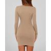 imageBTFBM Fall Dresses for Women 2025 Fashion Long Sleeve Boat Neck Slim Fit Party Club Short Tight Basic Bodycon Mini DressKhaki