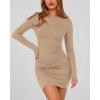 imageBTFBM Fall Dresses for Women 2025 Fashion Long Sleeve Boat Neck Slim Fit Party Club Short Tight Basic Bodycon Mini DressKhaki