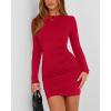 imageBTFBM Fall Dresses for Women 2025 Fashion Long Sleeve Boat Neck Slim Fit Party Club Short Tight Basic Bodycon Mini DressRed