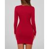 imageBTFBM Fall Dresses for Women 2025 Fashion Long Sleeve Boat Neck Slim Fit Party Club Short Tight Basic Bodycon Mini DressRed