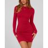 imageBTFBM Fall Dresses for Women 2025 Fashion Long Sleeve Boat Neck Slim Fit Party Club Short Tight Basic Bodycon Mini DressRed