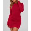 imageBTFBM Fall Dresses for Women 2025 Fashion Long Sleeve Boat Neck Slim Fit Party Club Short Tight Basic Bodycon Mini DressRed