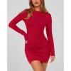 imageBTFBM Fall Dresses for Women 2025 Fashion Long Sleeve Boat Neck Slim Fit Party Club Short Tight Basic Bodycon Mini DressRed