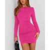 imageBTFBM Fall Dresses for Women 2025 Fashion Long Sleeve Boat Neck Slim Fit Party Club Short Tight Basic Bodycon Mini DressRose Red