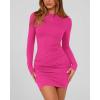 imageBTFBM Fall Dresses for Women 2025 Fashion Long Sleeve Boat Neck Slim Fit Party Club Short Tight Basic Bodycon Mini DressRose Red