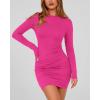 imageBTFBM Fall Dresses for Women 2025 Fashion Long Sleeve Boat Neck Slim Fit Party Club Short Tight Basic Bodycon Mini DressRose Red