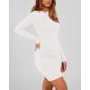 imageBTFBM Fall Dresses for Women 2025 Fashion Long Sleeve Boat Neck Slim Fit Party Club Short Tight Basic Bodycon Mini DressWhite