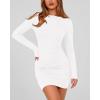 imageBTFBM Fall Dresses for Women 2025 Fashion Long Sleeve Boat Neck Slim Fit Party Club Short Tight Basic Bodycon Mini DressWhite