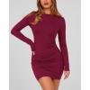 imageBTFBM Fall Dresses for Women 2025 Fashion Long Sleeve Boat Neck Slim Fit Party Club Short Tight Basic Bodycon Mini DressWine Red