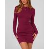 imageBTFBM Fall Dresses for Women 2025 Fashion Long Sleeve Boat Neck Slim Fit Party Club Short Tight Basic Bodycon Mini DressWine Red