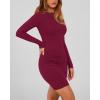 imageBTFBM Fall Dresses for Women 2025 Fashion Long Sleeve Boat Neck Slim Fit Party Club Short Tight Basic Bodycon Mini DressWine Red