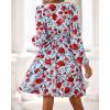 imageBTFBM Fall Dresses for Women 2025 Long Sleeve Elastic Waist Mini Wedding Guest Dress Boho Floral Beach Vacation ClothesBlue Red Flower