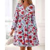 imageBTFBM Fall Dresses for Women 2025 Long Sleeve Elastic Waist Mini Wedding Guest Dress Boho Floral Beach Vacation ClothesBlue Red Flower