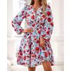 imageBTFBM Fall Dresses for Women 2025 Long Sleeve Elastic Waist Mini Wedding Guest Dress Boho Floral Beach Vacation ClothesBlue Red Flower