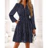 imageBTFBM Fall Dresses for Women 2025 Long Sleeve Elastic Waist Mini Wedding Guest Dress Boho Floral Beach Vacation ClothesDot Navy White