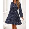 imageBTFBM Fall Dresses for Women 2025 Long Sleeve Elastic Waist Mini Wedding Guest Dress Boho Floral Beach Vacation ClothesDot Navy White