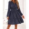 imageBTFBM Fall Dresses for Women 2025 Long Sleeve Elastic Waist Mini Wedding Guest Dress Boho Floral Beach Vacation ClothesDot Navy White