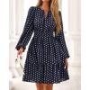 imageBTFBM Fall Dresses for Women 2025 Long Sleeve Elastic Waist Mini Wedding Guest Dress Boho Floral Beach Vacation ClothesDot Navy White