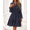 imageBTFBM Fall Dresses for Women 2025 Long Sleeve Elastic Waist Mini Wedding Guest Dress Boho Floral Beach Vacation ClothesDot Navy White