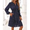 imageBTFBM Fall Dresses for Women 2025 Long Sleeve Elastic Waist Mini Wedding Guest Dress Boho Floral Beach Vacation ClothesDot Navy White