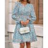 imageBTFBM Fall Dresses for Women 2025 Long Sleeve Elastic Waist Mini Wedding Guest Dress Boho Floral Beach Vacation ClothesFloral Blue White
