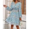 imageBTFBM Fall Dresses for Women 2025 Long Sleeve Elastic Waist Mini Wedding Guest Dress Boho Floral Beach Vacation ClothesFloral Blue White
