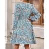 imageBTFBM Fall Dresses for Women 2025 Long Sleeve Elastic Waist Mini Wedding Guest Dress Boho Floral Beach Vacation ClothesFloral Blue White