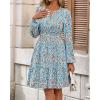 imageBTFBM Fall Dresses for Women 2025 Long Sleeve Elastic Waist Mini Wedding Guest Dress Boho Floral Beach Vacation ClothesFloral Blue White