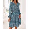 imageBTFBM Fall Dresses for Women 2025 Long Sleeve Elastic Waist Mini Wedding Guest Dress Boho Floral Beach Vacation ClothesFloral Purple Green