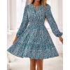 imageBTFBM Fall Dresses for Women 2025 Long Sleeve Elastic Waist Mini Wedding Guest Dress Boho Floral Beach Vacation ClothesFloral Purple Green