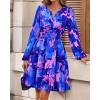 imageBTFBM Fall Dresses for Women 2025 Long Sleeve Elastic Waist Mini Wedding Guest Dress Boho Floral Beach Vacation ClothesFlower Blue Pink