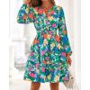 imageBTFBM Fall Dresses for Women 2025 Long Sleeve Elastic Waist Mini Wedding Guest Dress Boho Floral Beach Vacation ClothesGreen Orange Flower