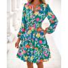 imageBTFBM Fall Dresses for Women 2025 Long Sleeve Elastic Waist Mini Wedding Guest Dress Boho Floral Beach Vacation ClothesGreen Orange Flower