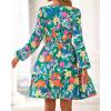 imageBTFBM Fall Dresses for Women 2025 Long Sleeve Elastic Waist Mini Wedding Guest Dress Boho Floral Beach Vacation ClothesGreen Orange Flower