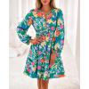 imageBTFBM Fall Dresses for Women 2025 Long Sleeve Elastic Waist Mini Wedding Guest Dress Boho Floral Beach Vacation ClothesGreen Orange Flower