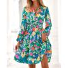 imageBTFBM Fall Dresses for Women 2025 Long Sleeve Elastic Waist Mini Wedding Guest Dress Boho Floral Beach Vacation ClothesGreen Orange Flower