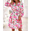 imageBTFBM Fall Dresses for Women 2025 Long Sleeve Elastic Waist Mini Wedding Guest Dress Boho Floral Beach Vacation ClothesGreen Pink Flower