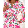 imageBTFBM Fall Dresses for Women 2025 Long Sleeve Elastic Waist Mini Wedding Guest Dress Boho Floral Beach Vacation ClothesGreen Pink Flower