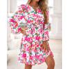 imageBTFBM Fall Dresses for Women 2025 Long Sleeve Elastic Waist Mini Wedding Guest Dress Boho Floral Beach Vacation ClothesGreen Pink Flower