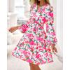 imageBTFBM Fall Dresses for Women 2025 Long Sleeve Elastic Waist Mini Wedding Guest Dress Boho Floral Beach Vacation ClothesGreen Pink Flower
