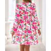 imageBTFBM Fall Dresses for Women 2025 Long Sleeve Elastic Waist Mini Wedding Guest Dress Boho Floral Beach Vacation ClothesGreen Pink Flower