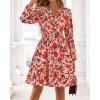 imageBTFBM Fall Dresses for Women 2025 Long Sleeve Elastic Waist Mini Wedding Guest Dress Boho Floral Beach Vacation ClothesOrange Pink Red Flower