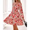 imageBTFBM Fall Dresses for Women 2025 Long Sleeve Elastic Waist Mini Wedding Guest Dress Boho Floral Beach Vacation ClothesOrange Pink Red Flower