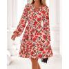 imageBTFBM Fall Dresses for Women 2025 Long Sleeve Elastic Waist Mini Wedding Guest Dress Boho Floral Beach Vacation ClothesOrange Pink Red Flower